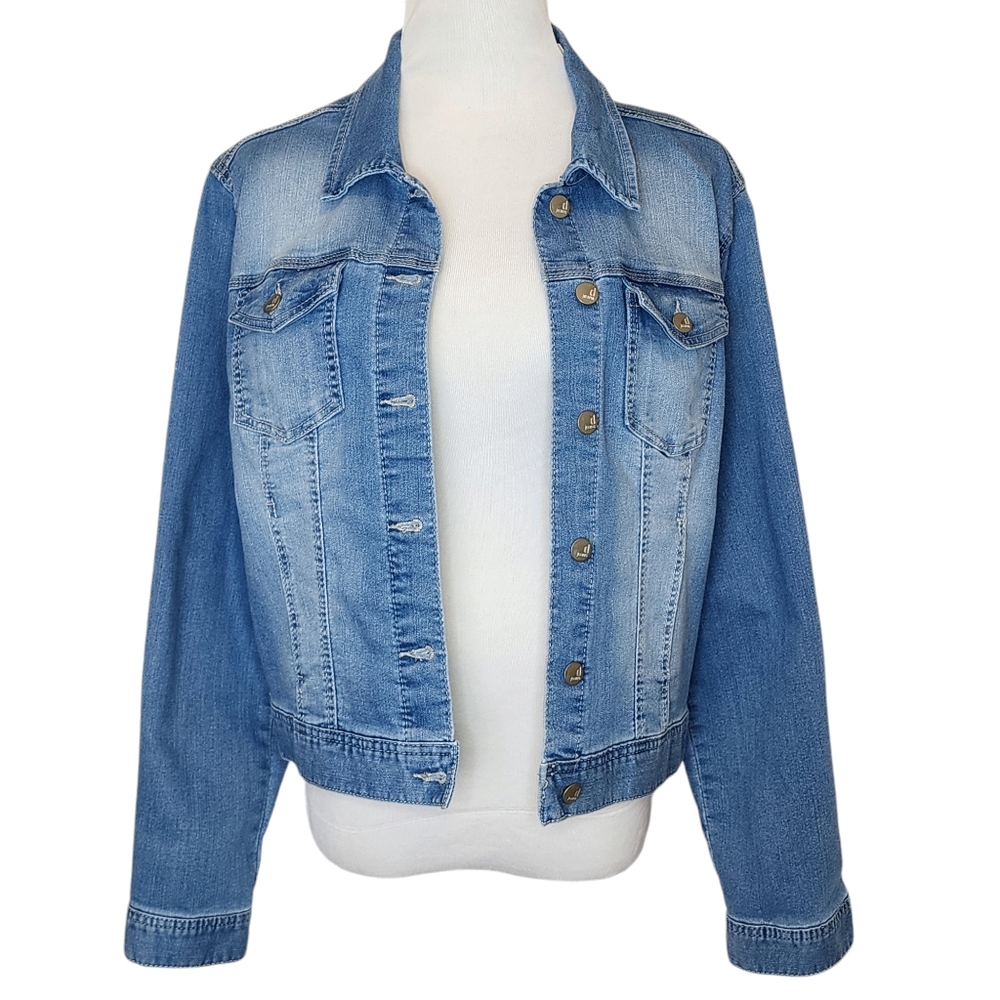 D.Jeans classic fit denim jacket light wash pockets button front sz xl nwt - Picture 2 of 16